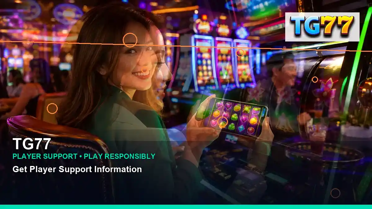 TG77 casino cashback rewards featuring an adult Filipina casino host with a layered collage composition